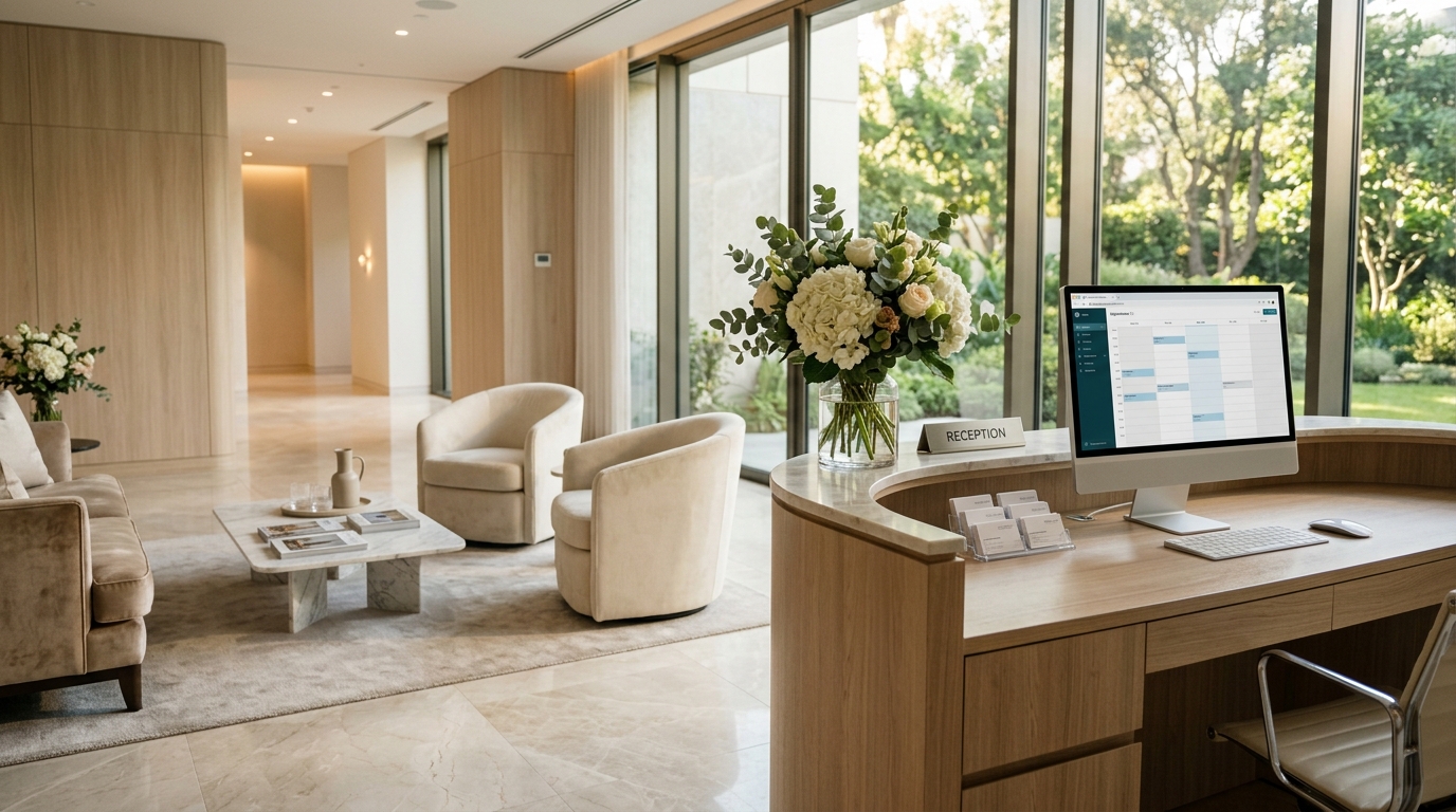 Clinic reception area before opening hours — Google Business Profile guide for clinics by Kozan